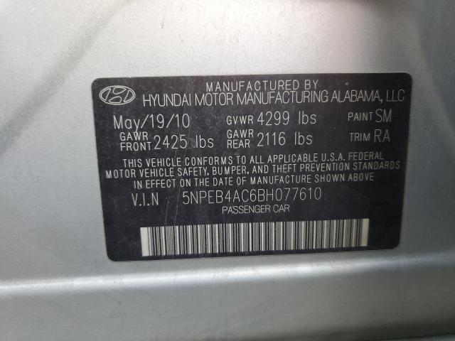 5NPEB4AC6BH077610 - 2011 HYUNDAI SONATA GLS SILVER photo 12