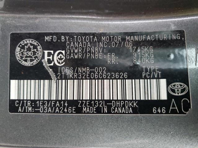 2T1KR32E06C623626 - 2006 TOYOTA COROLLA MA XR GRAY photo 12