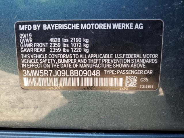 3MW5R7J09L8B09048 - 2020 BMW 330XI TEAL photo 13