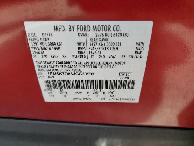 1FM5K7D85JGC30999 - 2018 FORD EXPLORER XLT RED photo 14