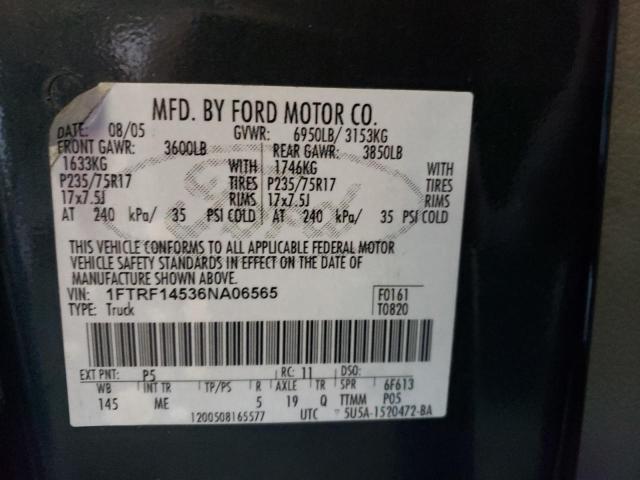 1FTRF14536NA06565 - 2006 FORD F150 GREEN photo 12