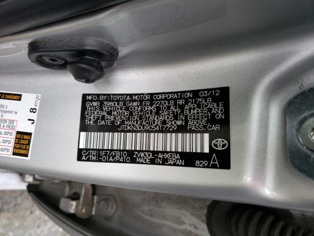 JTDKN3DU9C5417729 - 2012 TOYOTA PRIUS ვერცხლისფერი ფოტო 12