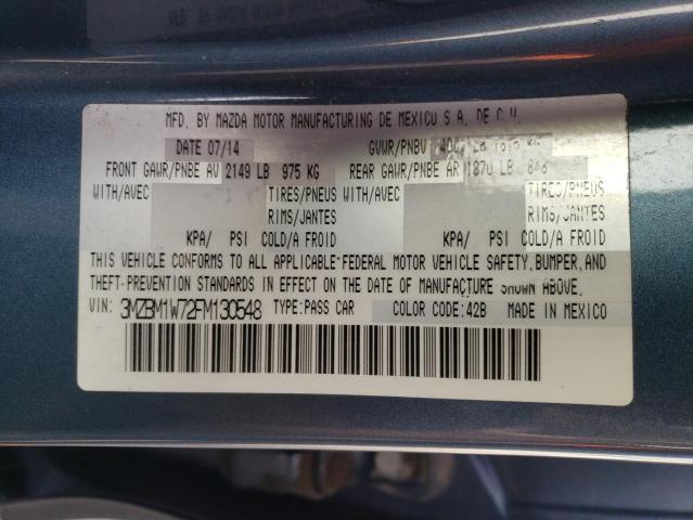 3MZBM1W72FM130548 - 2015 MAZDA 3 GRAND TOURING BLUE photo 12