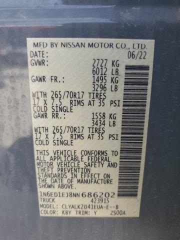 1N6ED1EJ8NN686202 - 2022 NISSAN FRONTIER S GRAY photo 12