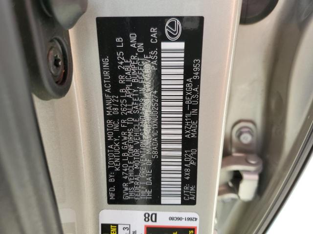 58ADA1C1XNU025274 - 2022 LEXUS ES 300H BASE BEIGE photo 12