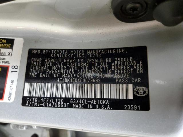 4T1BK1EBXEU079692 - 2014 TOYOTA AVALON BASE SILVER photo 12