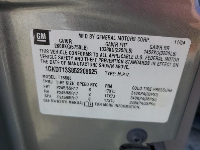 1GKDT13S852208025 - 2005 GMC ENVOY GOLD photo 12