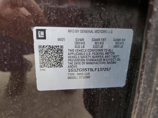 1G1ZG5ST5LF137257 - 2020 CHEVROLET MALIBU RS 勃艮第红 照片 12