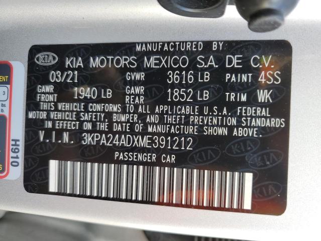 3KPA24ADXME391212 - 2021 KIA RIO LX SILVER photo 13