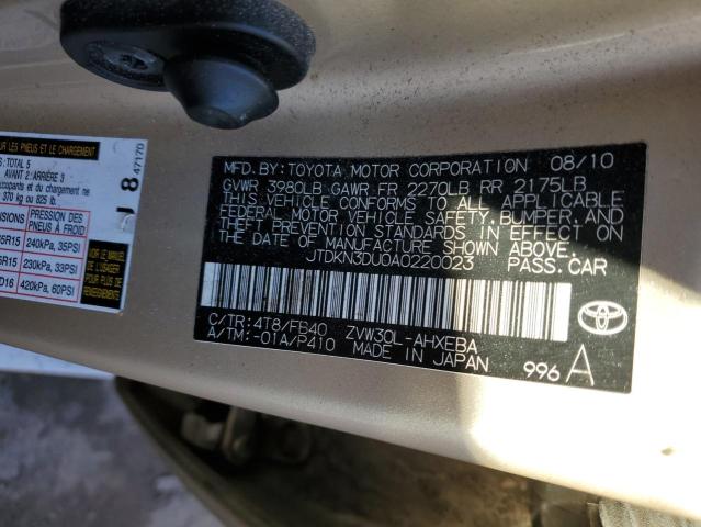 JTDKN3DU0A0220023 - 2010 TOYOTA PRIUS GOLD photo 12