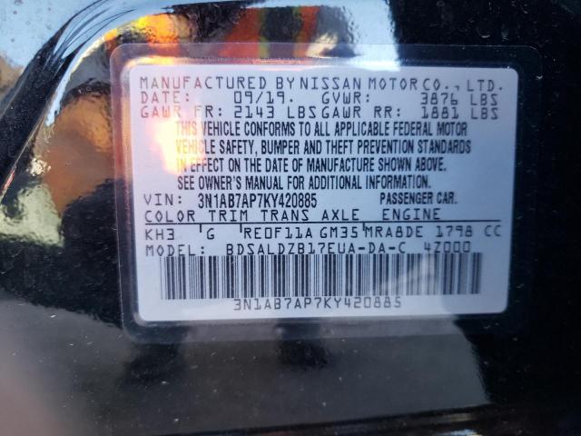 3N1AB7AP7KY420885 - 2019 NISSAN SENTRA S BLACK photo 12