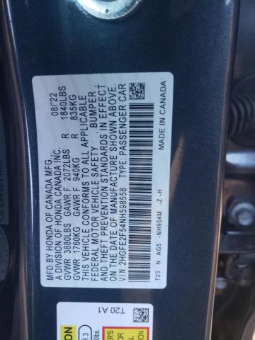 2HGFE2F54NH598558 - 2022 HONDA CIVIC SPORT 灰色 照片 12