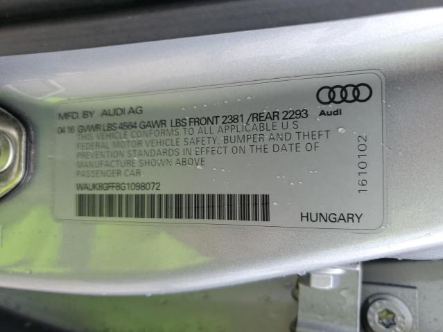 WAUK8GFF8G1098072 - 2016 AUDI A3 PRESTIGE S-LINE SILVER photo 12