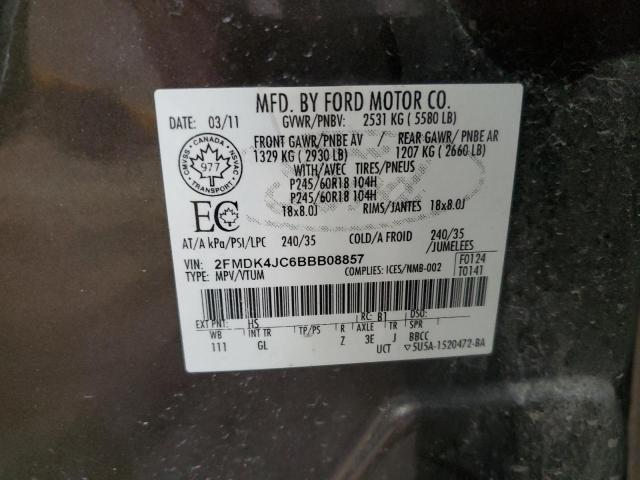 2FMDK4JC6BBB08857 - 2011 FORD EDGE SEL GRAY photo 12