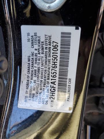 2HGFA16576H501067 - 2006 HONDA CIVIC LX BLACK photo 12