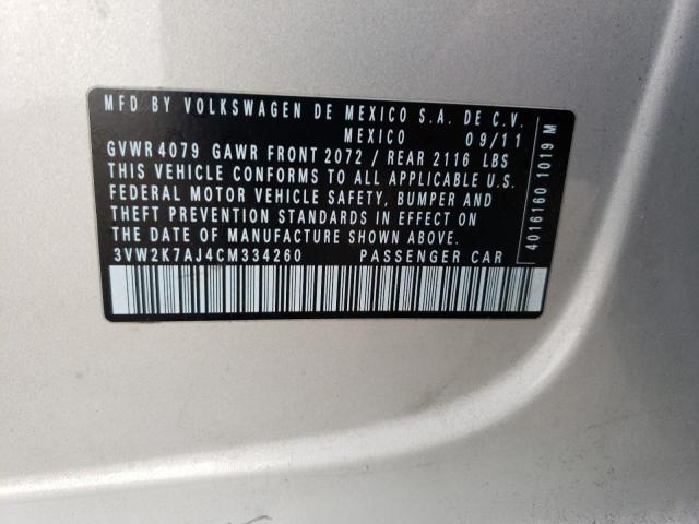 3VW2K7AJ4CM334260 - 2012 VOLKSWAGEN JETTA BASE SILVER photo 12