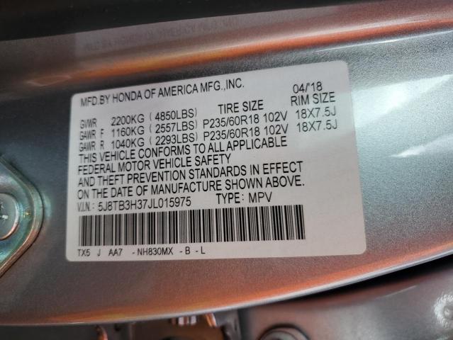 5J8TB3H37JL015975 - 2018 ACURA RDX SILVER photo 13