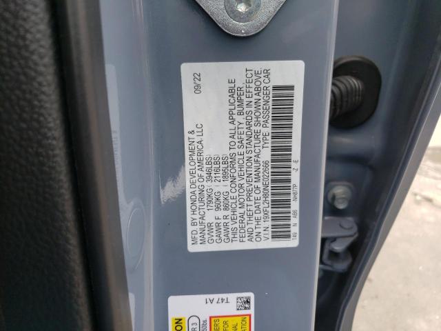 19XFL2H80NE022666 - 2022 HONDA CIVIC SPORT GRAY photo 12