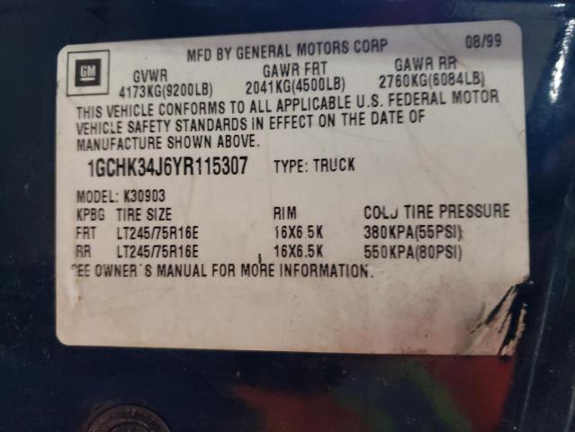 1GCHK34J6YR115307 - 2000 CHEVROLET GMT-400 K3500 BLUE photo 13