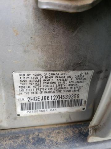 2HGEJ6612XH539359 - 1999 HONDA CIVIC BASE SILVER photo 12