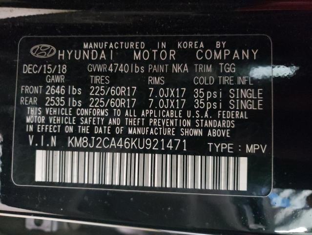 KM8J2CA46KU921471 - 2019 HYUNDAI TUCSON SE BLACK photo 12