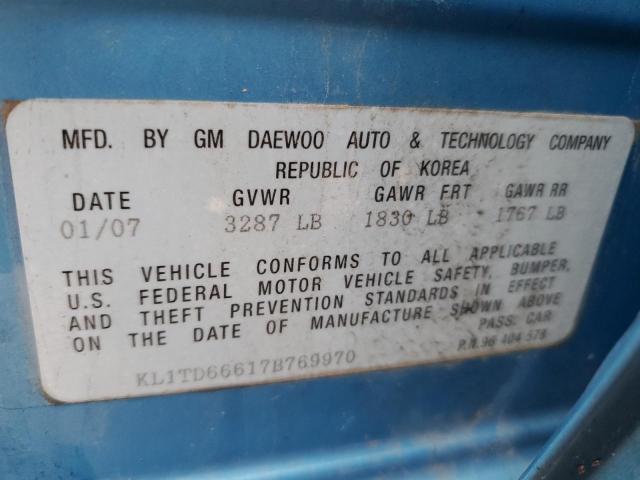 KL1TD66617B769970 - 2007 CHEVROLET AVEO BASE BLUE photo 12