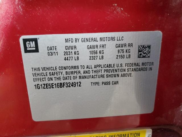 1G1ZE5E16BF324912 - 2011 CHEVROLET MALIBU LTZ მუქწითელი ფოტო 12