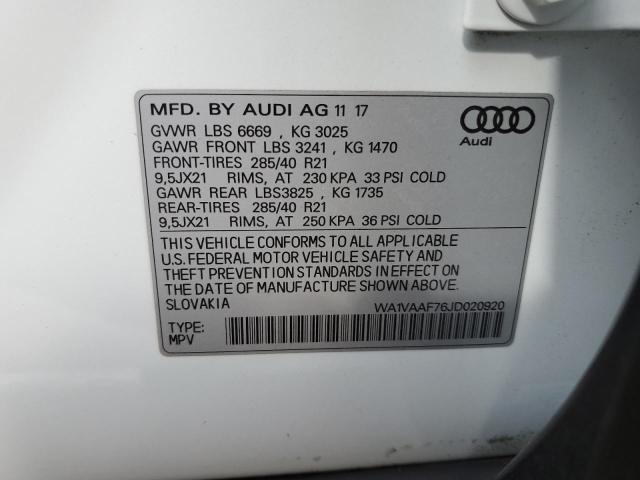 WA1VAAF76JD020920 - 2018 AUDI Q7 PRESTIGE WHITE photo 12