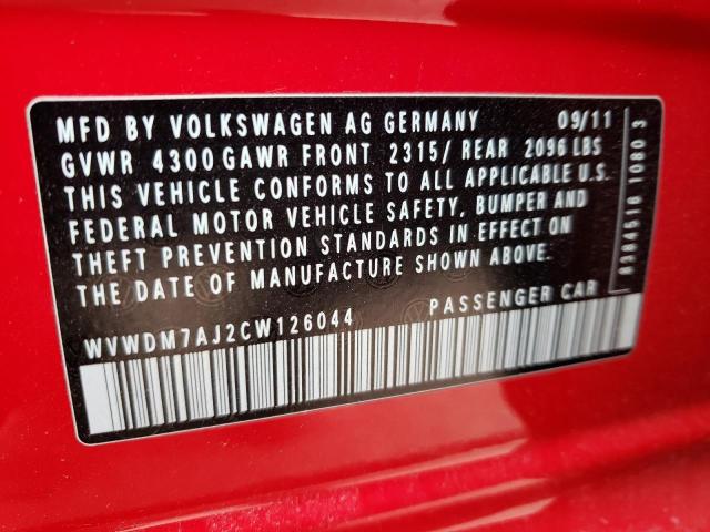 WVWDM7AJ2CW126044 - 2012 VOLKSWAGEN GOLF RED photo 12