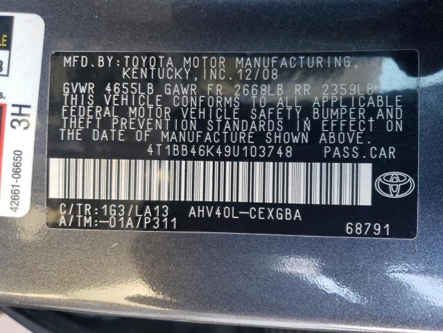 4T1BB46K49U103748 - 2009 TOYOTA CAMRY HYBRID GRAY photo 13