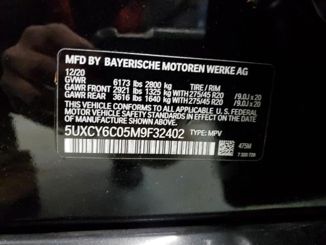 5UXCY6C05M9F32402 - 2021 BMW X6 XDRIVE40I Սև լուսանկար 12