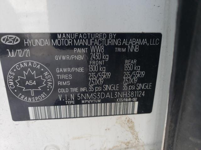 5NMS3DAL3NH381124 - 2022 HYUNDAI SANTA FE SEL Սպիտակ լուսանկար 14