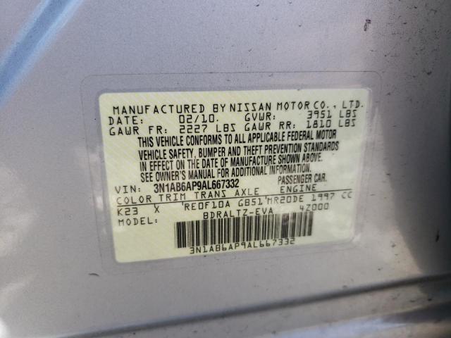 3N1AB6AP9AL667332 - 2010 NISSAN SENTRA 2.0 SILVER photo 12