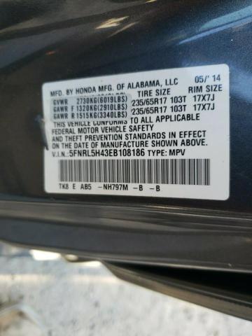 5FNRL5H43EB108186 - 2014 HONDA ODYSSEY EX GRAY photo 13