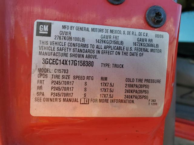 3GCEC14X17G158380 - 2007 CHEVROLET SILVERADO C1500 CLASSIC RED photo 13