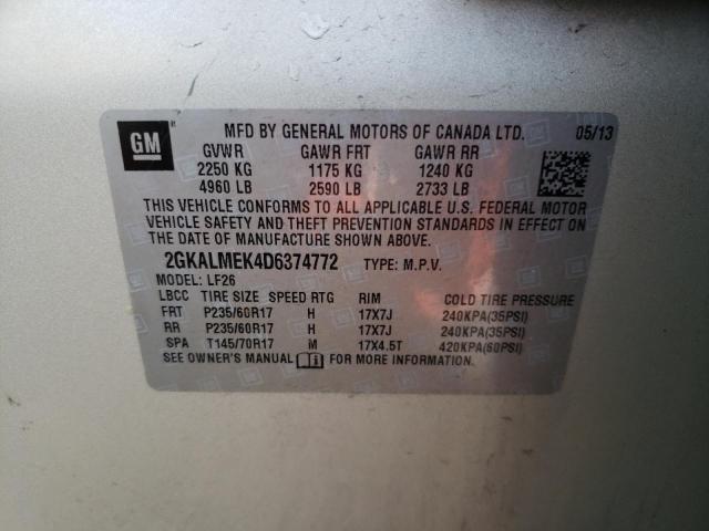 2GKALMEK4D6374772 - 2013 GMC TERRAIN SLE SILVER photo 13