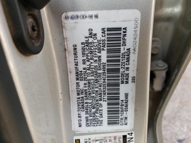 2T1KR32E94C284992 - 2004 TOYOTA COROLLA MA XR SILVER photo 12
