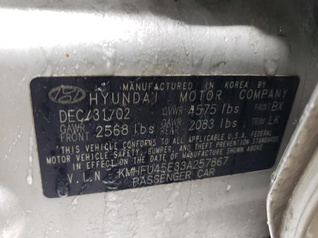 KMHFU45E33A257867 - 2003 HYUNDAI XG 350 SILVER photo 12