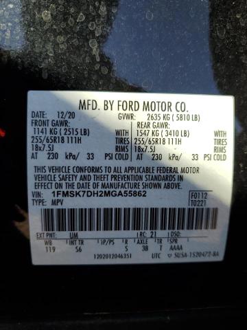 1FMSK7DH2MGA55862 - 2021 FORD EXPLORER XLT BLACK photo 14