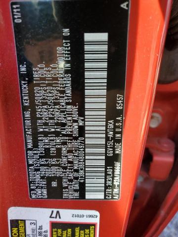 4T3BK3BB4BU049770 - 2011 TOYOTA VENZA RED photo 13