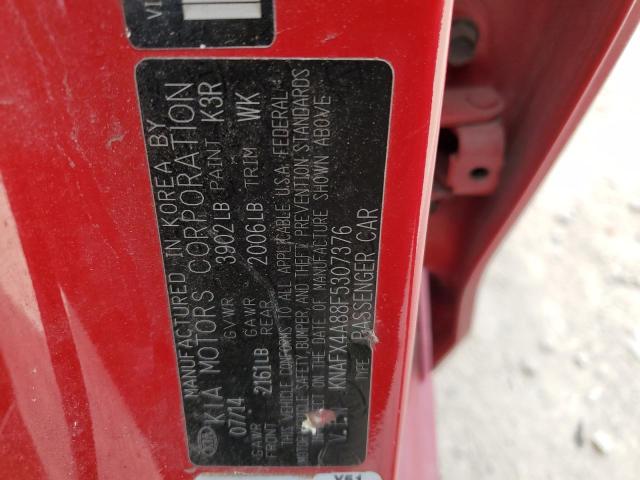 KNAFX4A88F5307376 - 2015 KIA FORTE EX RED photo 12