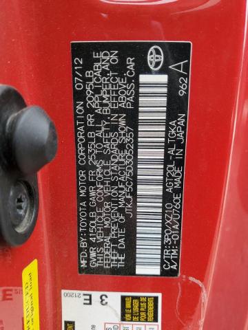 JTKJF5C75D3052357 - 2013 TOYOTA SCION TC 红色 照片 13