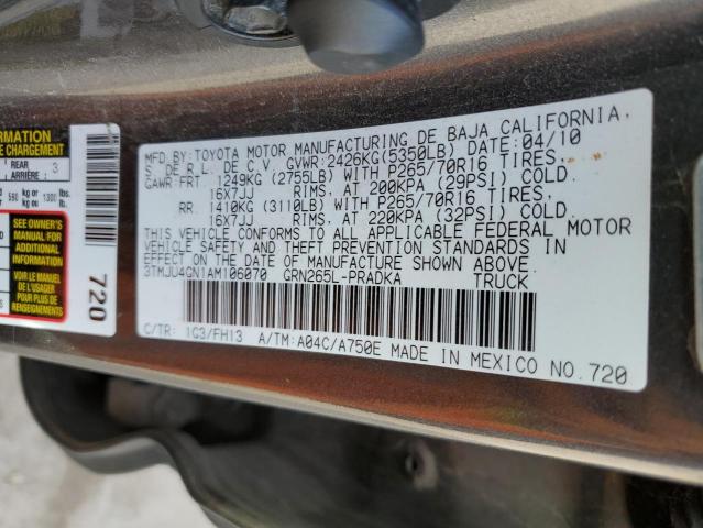 3TMJU4GN1AM106070 - 2010 TOYOTA TACOMA DOUBLE CAB PRERUNNER GRAY photo 12
