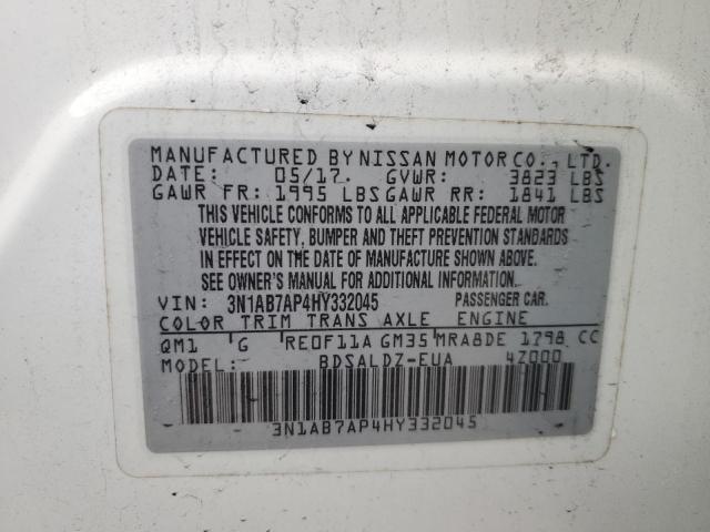 3N1AB7AP4HY332045 - 2017 NISSAN SENTRA S WHITE photo 13