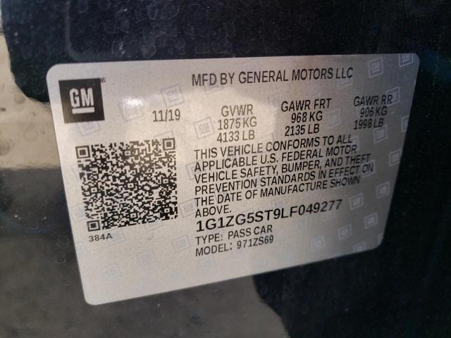 1G1ZG5ST9LF049277 - 2020 CHEVROLET MALIBU RS შავი ფოტო 12