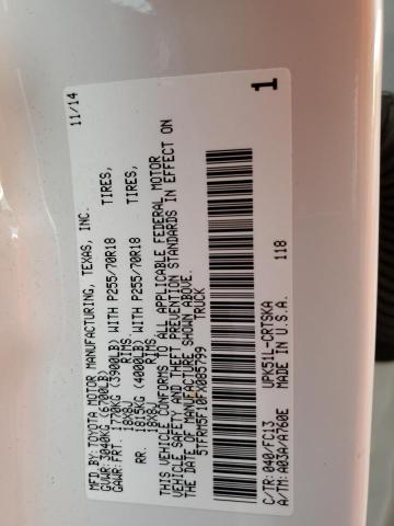 5TFRM5F10FX085799 - 2015 TOYOTA TUNDRA DOUBLE CAB SR/SR5 WHITE photo 13