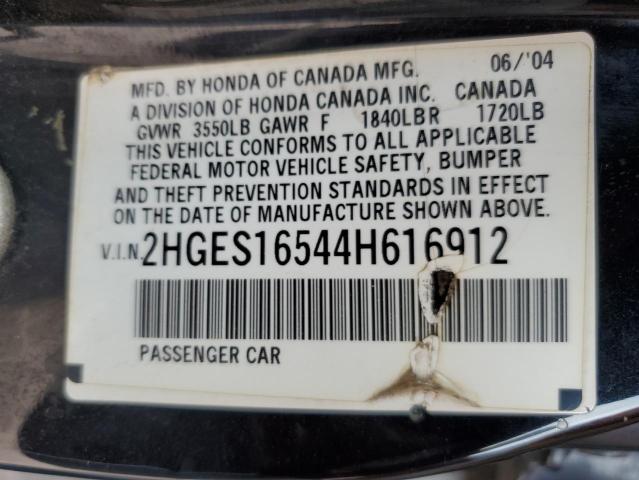 2HGES16544H616912 - 2004 HONDA CIVIC LX BLACK photo 12