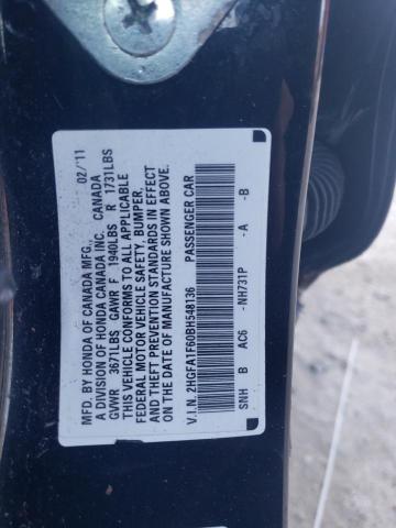 2HGFA1F60BH548136 - 2011 HONDA CIVIC LX-S Սև լուսանկար 12