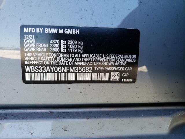 WBS33AY06NFM35682 - 2022 BMW M3 COMPETITION BLUE photo 12