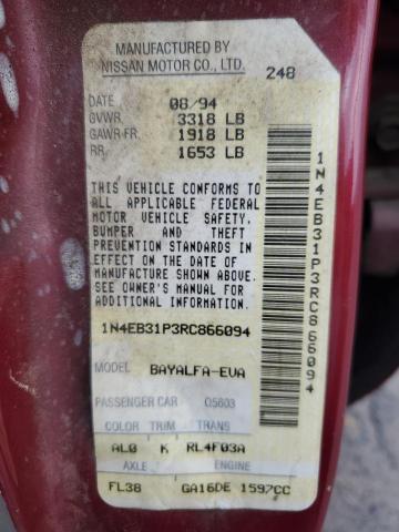 1N4EB31P3RC866094 - 1994 NISSAN SENTRA E RED photo 12